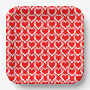 Red White Hearts Pattern Paper Plate
