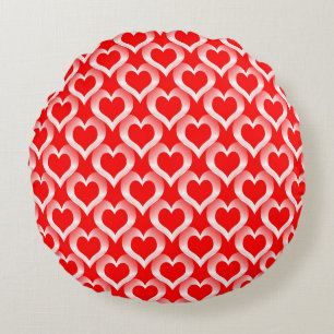 Red White Hearts Pattern Round Pillow