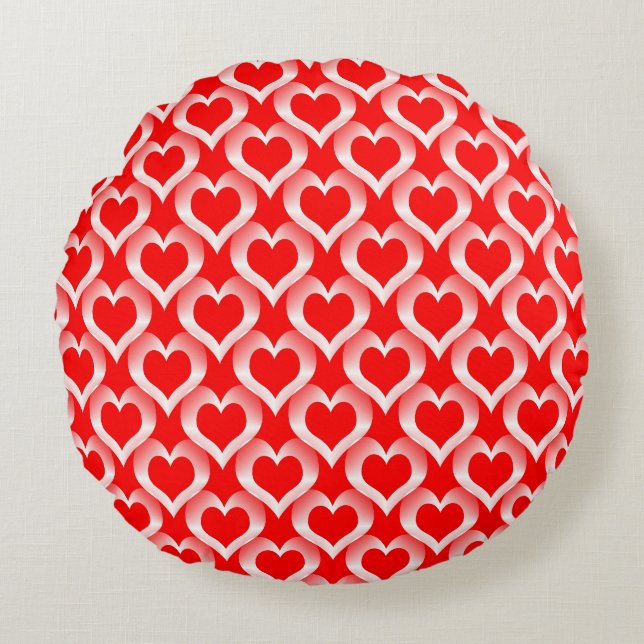 Red White Hearts Pattern Round Pillow (Front)