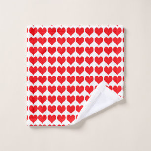 Red White Hearts Pattern Wash Cloth