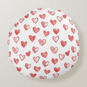Red White Hearts Round Pillow