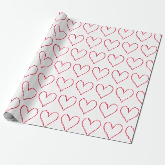 Red White Hearts Valentines Day Pattern Love Wrapp Wrapping Paper (Unrolled)