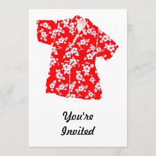 Red & White Hibiscus Aloha Shirt Invitation