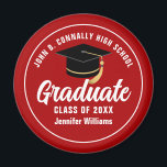 Red White High School Graduate Custom Graduation Magnet<br><div class="desc">This modern red and white custom senior graduate magnet features classy white typography of your high school or college name for the class of 2025. Customize with your graduating year under the chic black handwritten script and black grad cap for a great personalized graduation keepsake.</div>