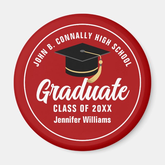 Red White High School Graduate Custom Graduation Magnet (Front)