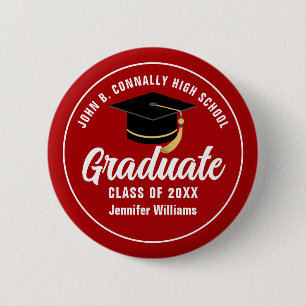 Red White High School Graduate Custom Name Tag 2 Inch Round Button