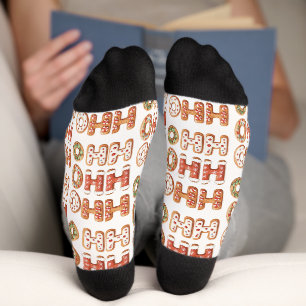 Red White Ho Ho Ho Gingerbread Cookie Christmas Socks