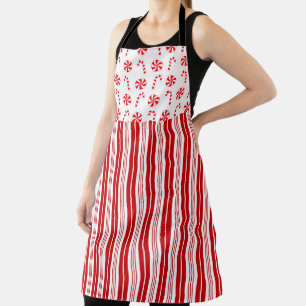 RED & WHITE HOLIDAY CANDIES & STRIPES APRON