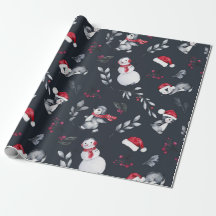 Red & White Holiday Penguins & Snowmen Charcoal