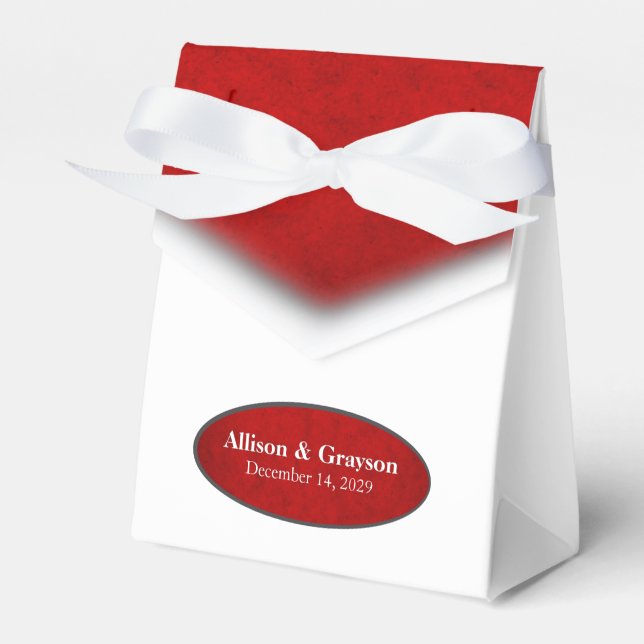 Red & White Holiday Wedding Favor Box (Front Side)