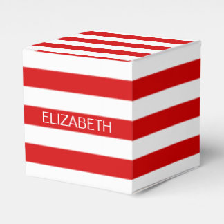 Red White Horizontal Preppy Stripe Name Monogram Favor Box