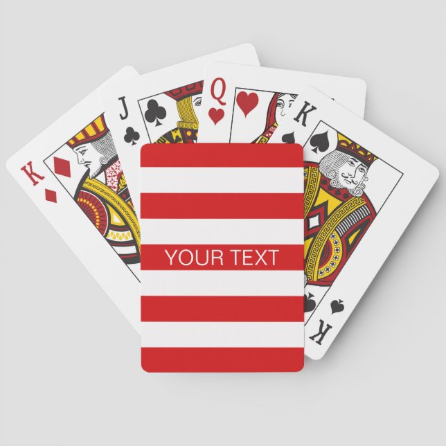 Red White Horizontal Preppy Stripe Name Monogram Playing Cards (Back)