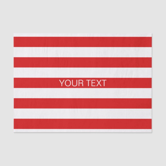 Red White Horizontal Preppy Stripe Name Monogram Tissue Paper (Front)