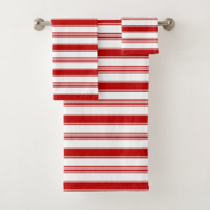 Red & White Horizontal Stripes (large scale) Bath Towel Set