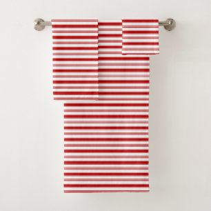 Red & White Horizontal Stripes (small scale) Bath Towel Set