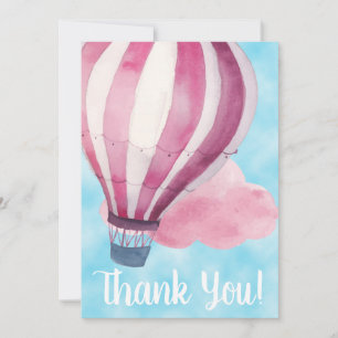 Red White Hot Air Balloon in Blue Sky Thank You Card