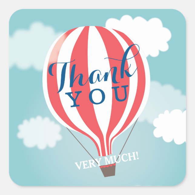 Red White Hot Air Balloon Thank You Stickers (Front)