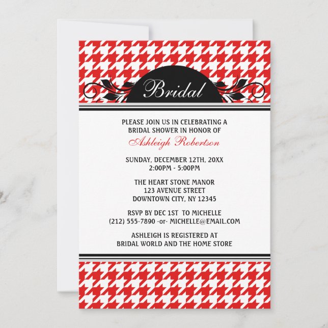 Red & White Houndstooth Bridal Shower Invitations (Front)