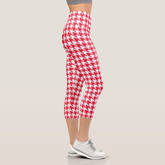 Red & White Houndstooth  Capri Leggings