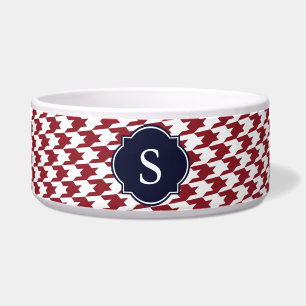 Red & White Houndstooth Monogram Large Dog Bowl