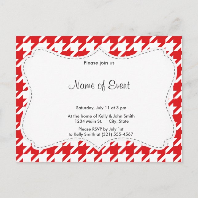 Red & White Houndstooth Pattern Invitation Postcard (Front)