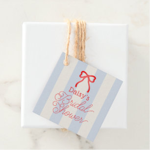 Red White & I Do Bow Blue Stripes Bridal Shower Favour Tags