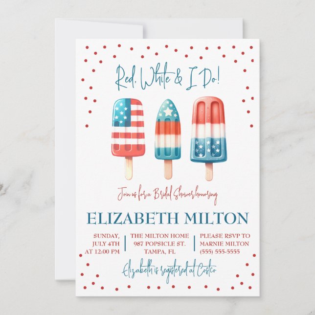 Red, White & I Do Patriotic Popsicle Bridal Shower Invitation (Front)