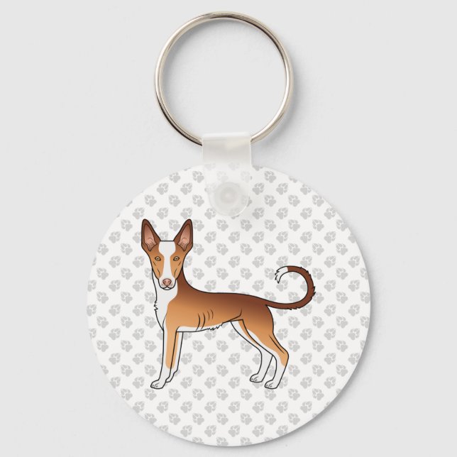 Red & White Ibizan Hound Smooth Coat Dog And Paws Keychain (Front)