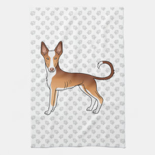 Red & White Ibizan Hound Smooth Coat Dog And Paws Kitchen Towel