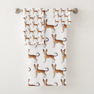 Red & White Ibizan Hound Smooth Coat Dog Pattern Bath Towel Set