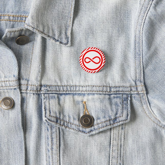 Red White Infinity Knot Autism Warning 1 Inch Round Button (In Situ)