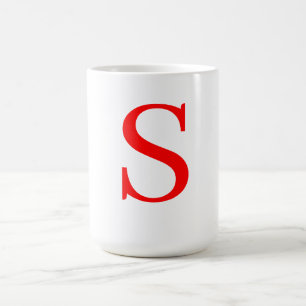 Red & White Initial Letter Monogrammed Plain Coffee Mug