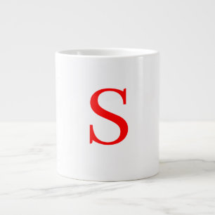 Red & White Initial Letter Monogrammed Plain Large Coffee Mug