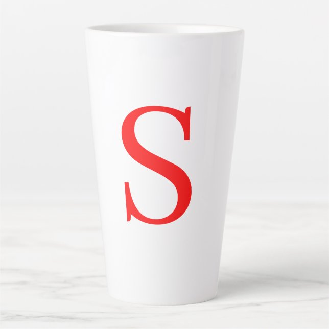 Red & White Initial Letter Monogrammed Plain Latte Mug (Front)