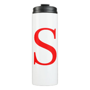 Red & White Initial Letter Monogrammed Plain Thermal Tumbler