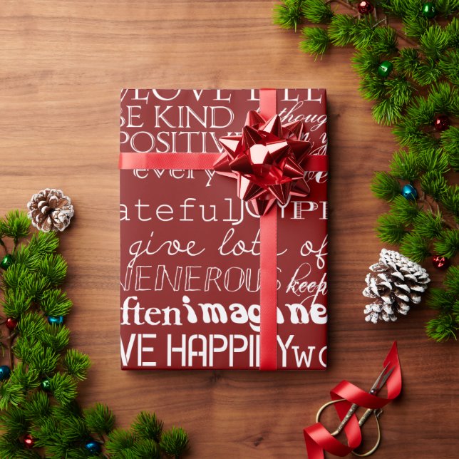 Red White Inspirational Words Christmas Wrapping Paper (Holiday Gift)