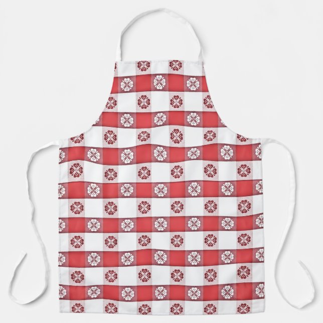 Red White Italian Tablecloth Print  Apron (Front)