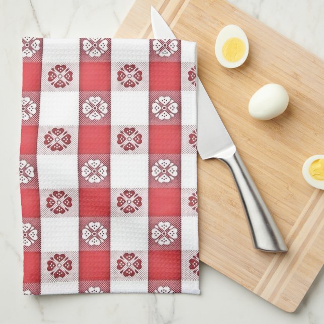 Red White Italian Tablecloth Print Kitchen Towel (Quarter Fold)