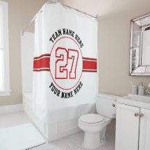 Red, white jersey number, team, player name sports