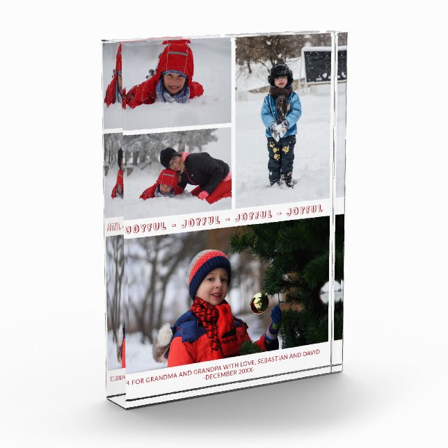 Red White JOYFUL Christmas 4 Photo Family Collage (Left)