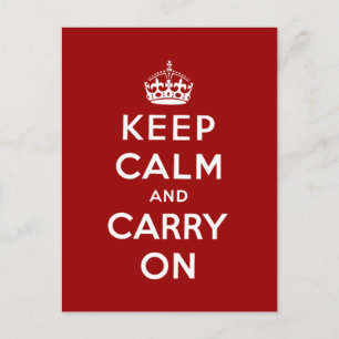 Red White Keep Calm and Carry On Postcard