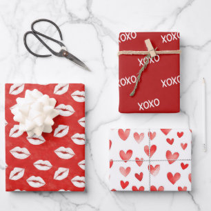Red White Kiss Lips Flirty Love XO Valentine's day Wrapping Paper Sheet