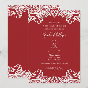 Red & White Lace Elegant Chic Bridal Shower     Invitation
