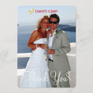 Red White Lace Wedding Script Photo Thank You Card