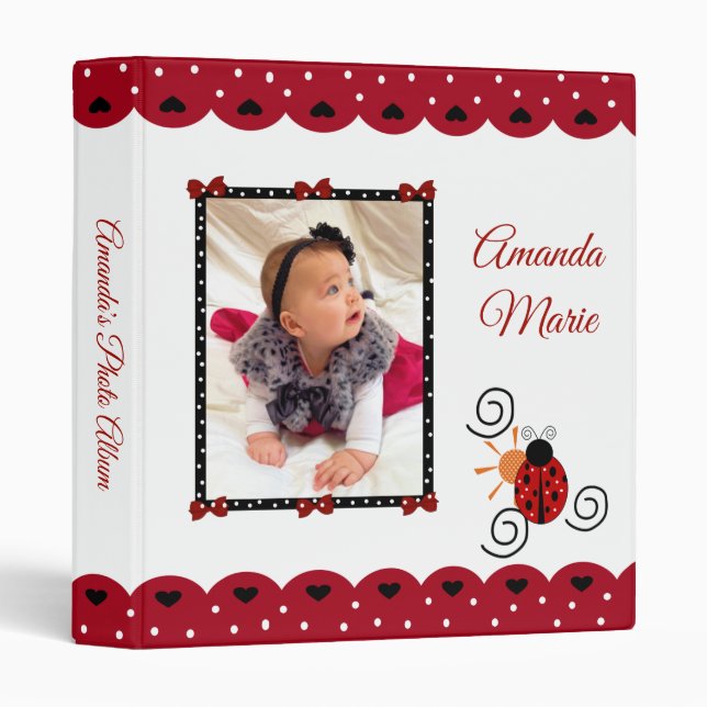 Red & White Lady Bug Girl  Baby Photo Album Binder (Front/Spine)
