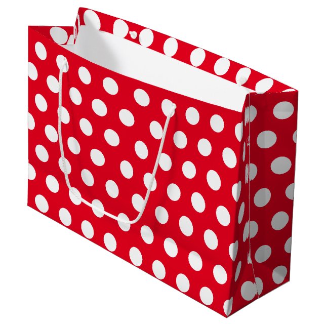Red & White Large Medium Polka Dot Christmas Large Gift Bag (Front Angled)