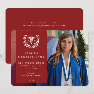 Red + White Laurel Wreath Registered Nurse Photo Announcement