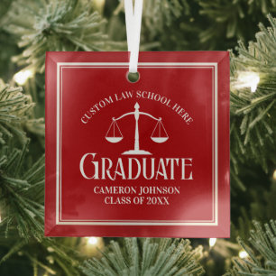 Red White Law School Graduation Christmas Glass Ornament