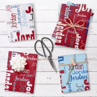 Red White & Light Blue Repeating Name Pattern