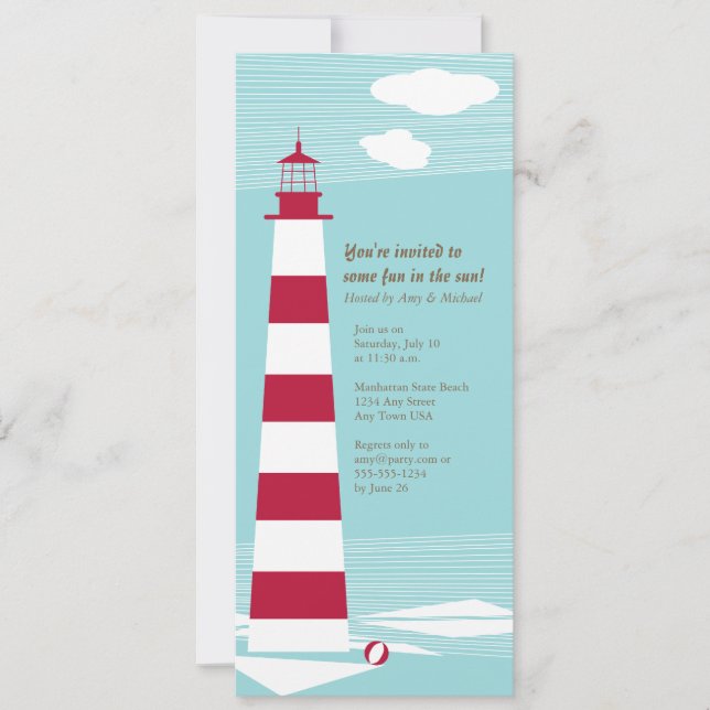 Red White Lighthouse Party Invite (Front)